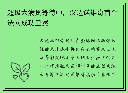 超级大满贯等待中，汉达诺维奇首个法网成功卫冕